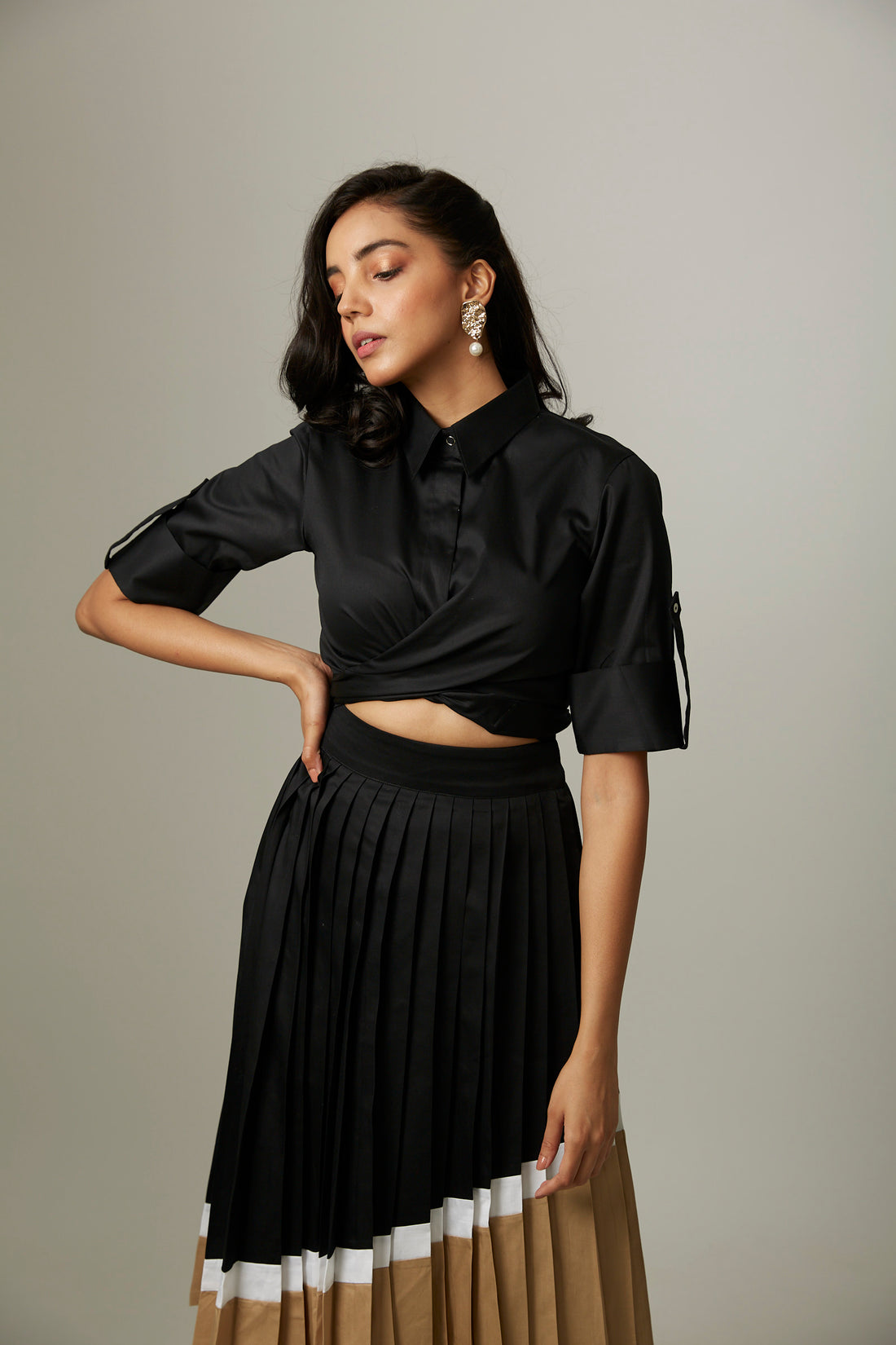 Colorblock Pleated Skirt