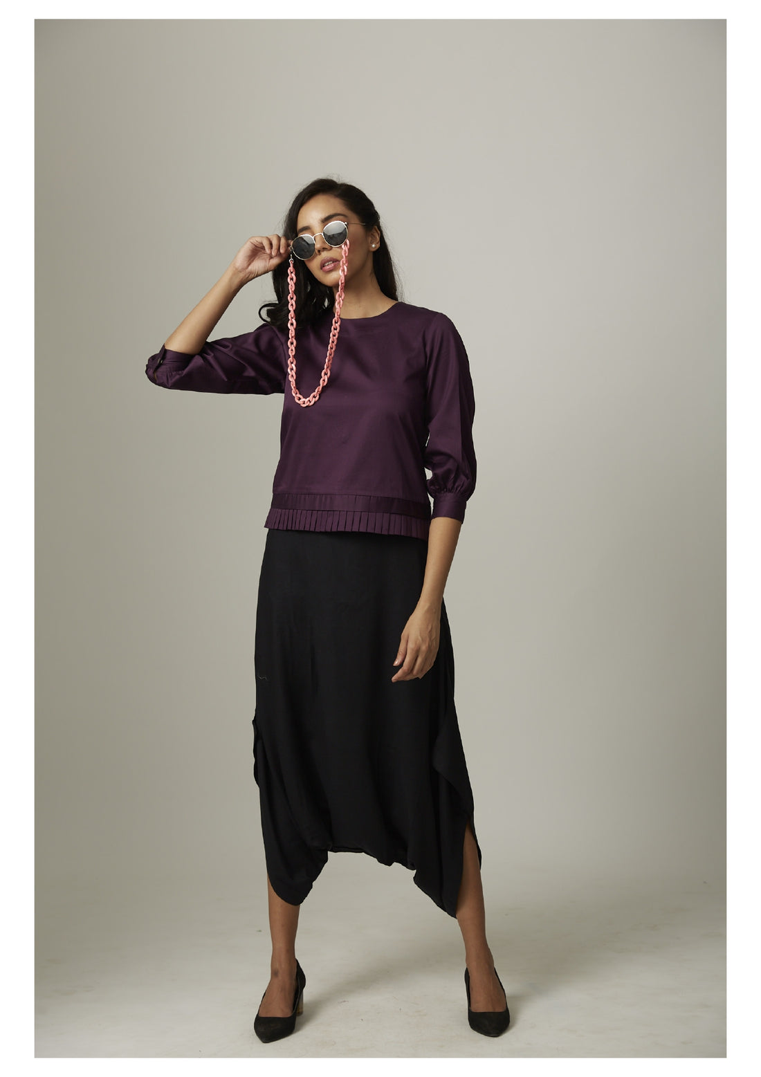 Top with Bottom Pleat Dhoti Coord