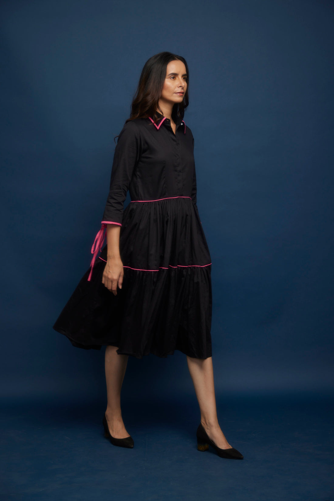 Contrast Pipen Gather Dress