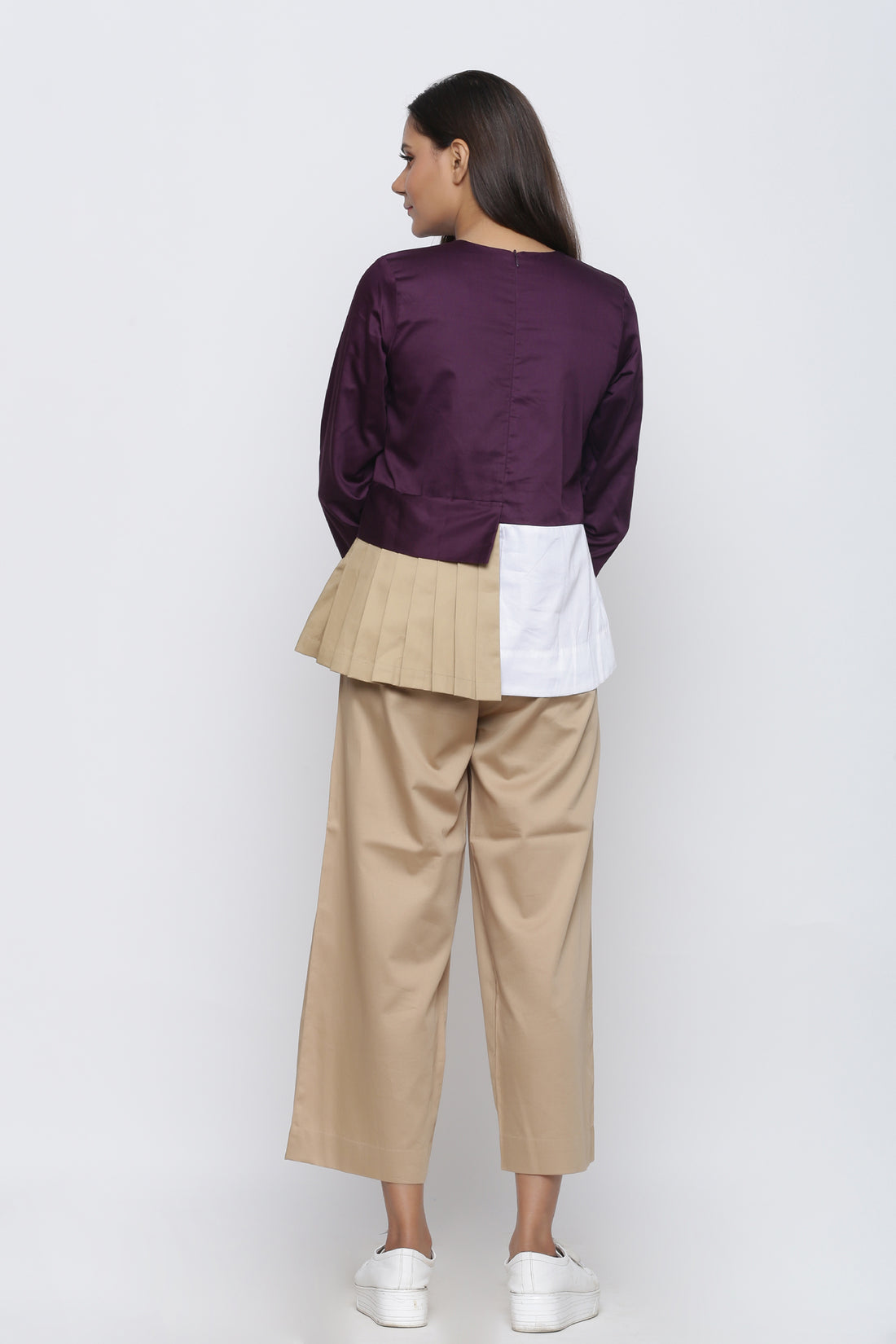 Pleated Patch Colorblock Top