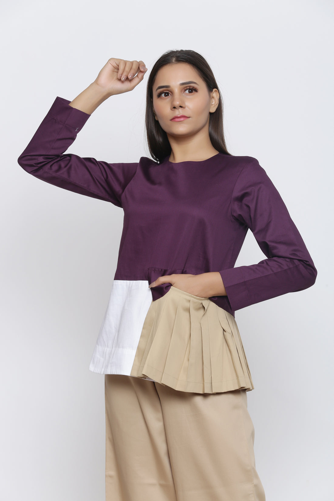 Pleated Patch Colorblock Top