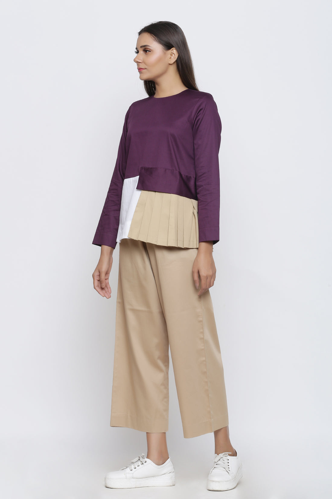 Pleated Patch Colorblock Top