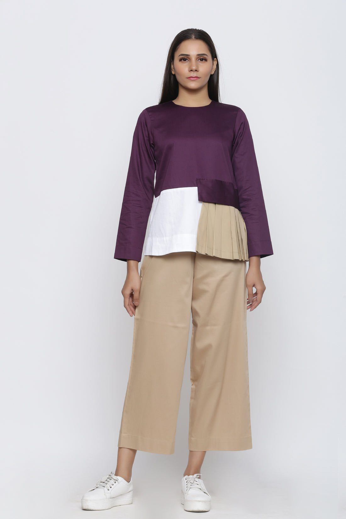 Pleated Patch Colorblock Top