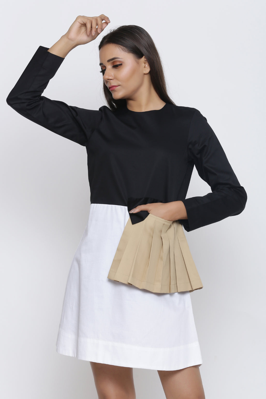 Pleated Patch Colorblock Top