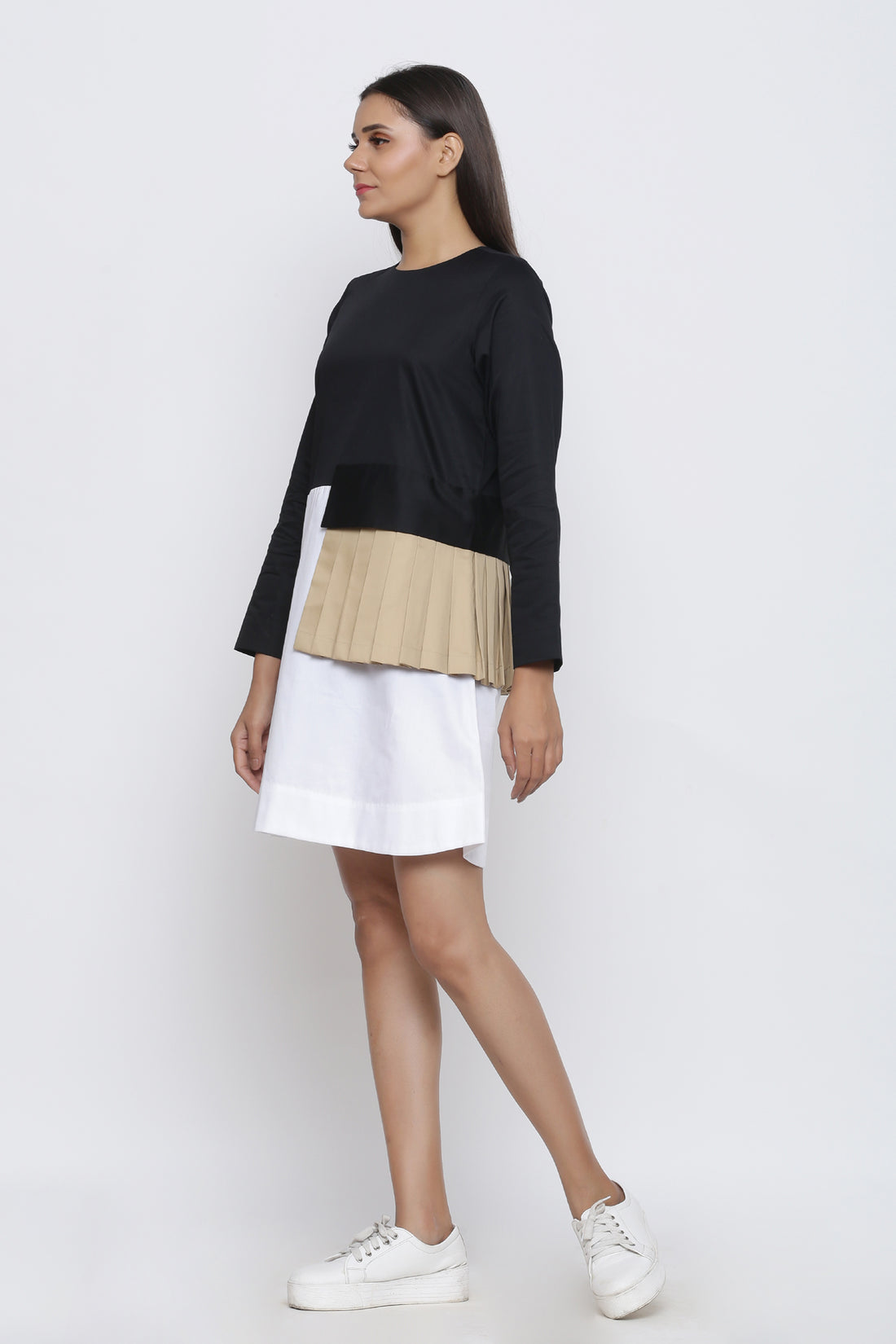 Pleated Patch Colorblock Top