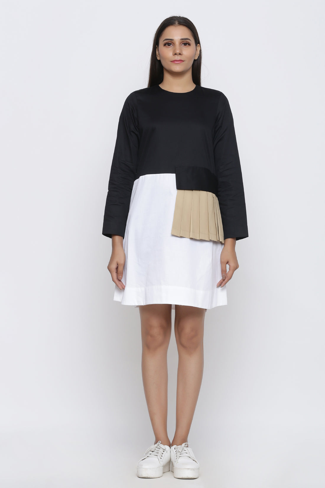 Pleated Patch Colorblock Top