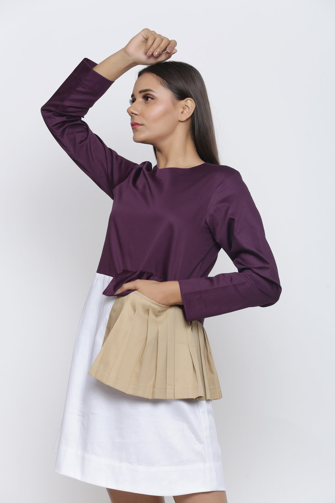 Pleated Patch Colorblock Top