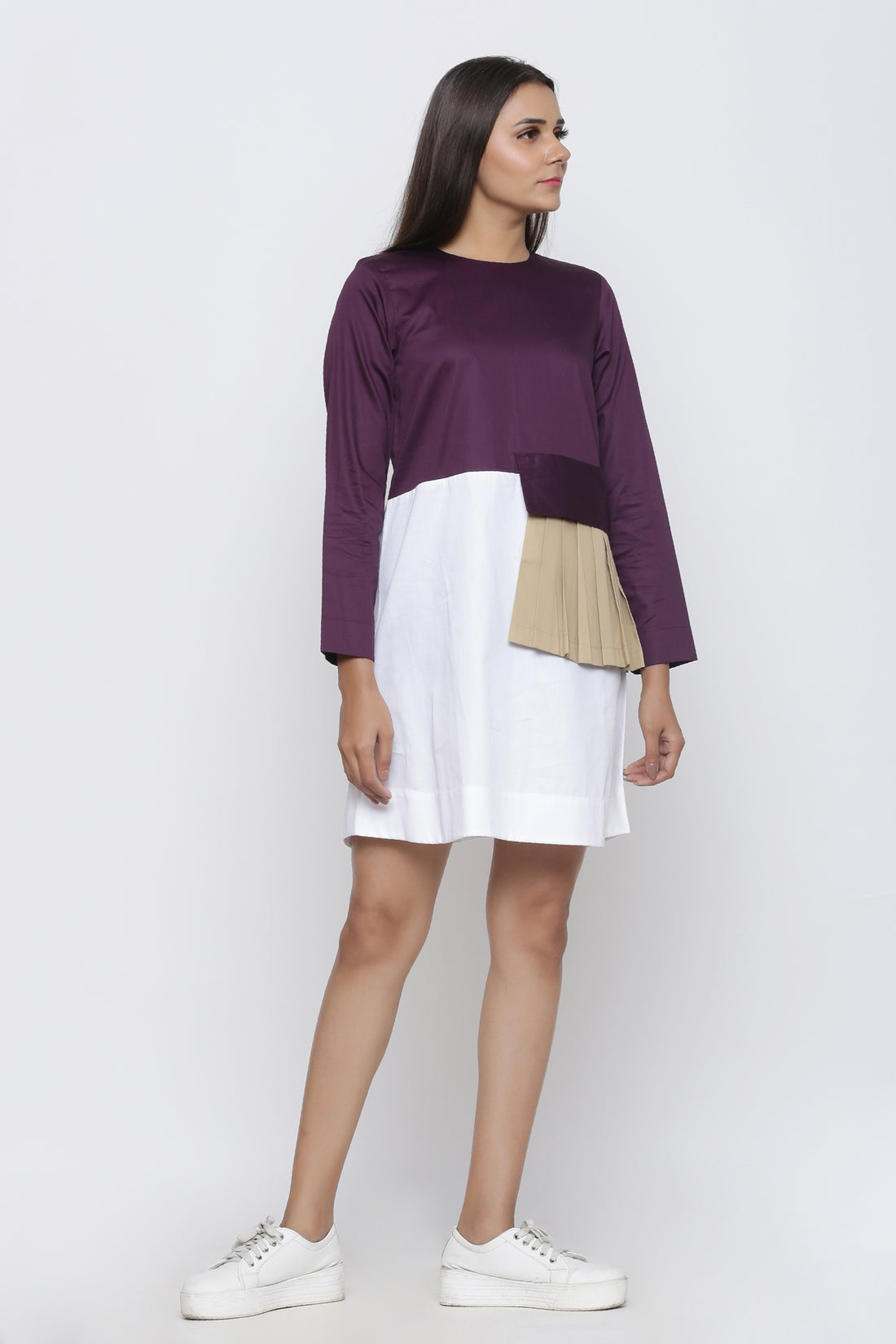 Pleated Patch Colorblock Top