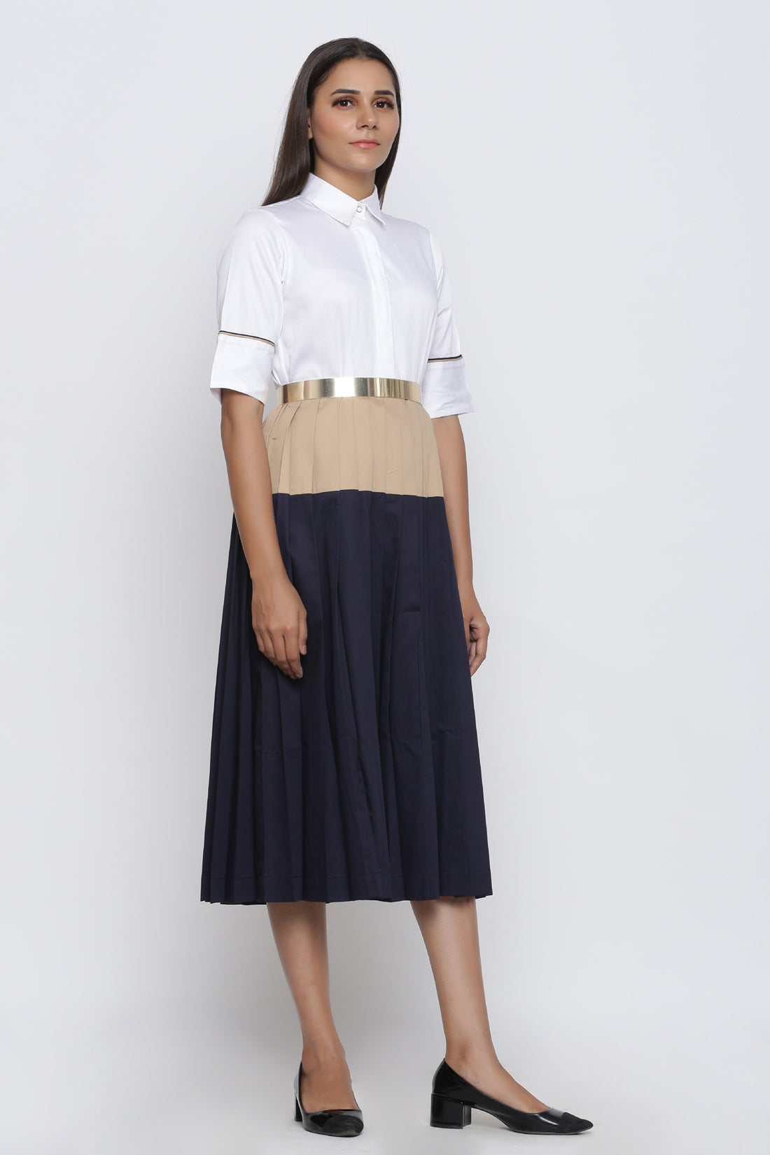 ColorBlock Pleated Summer Dress