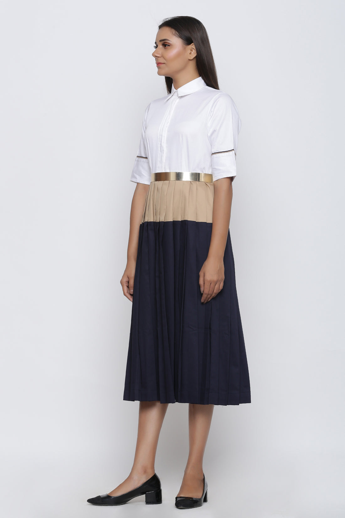 ColorBlock Pleated Summer Dress